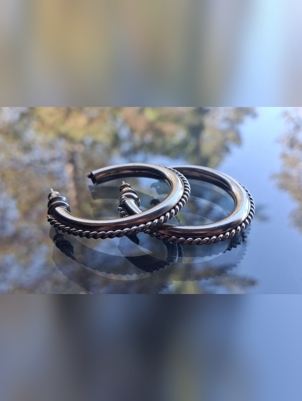 Vintage Silver-Tone Twisted Rope Hoop Earrings